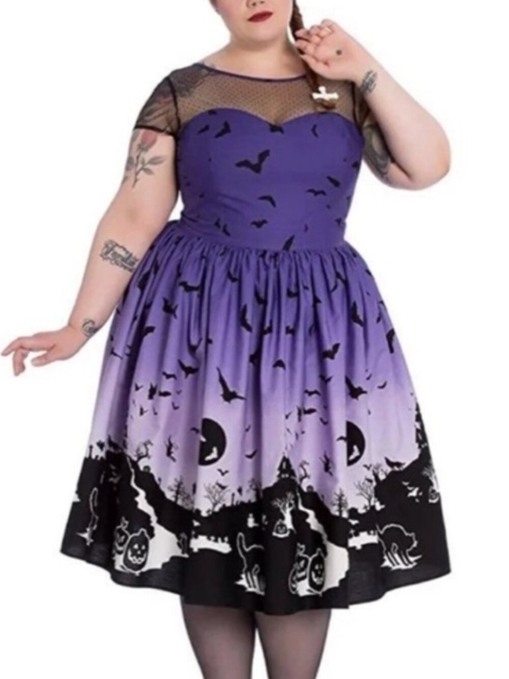 Hell Bunny Hauntly Halloween Purple Ombre Graveyard Dress Size L - Picture 3 of 14